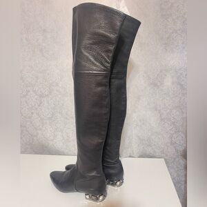 Casadei Black Over-the-Knee Boots with jewelry rhinestones